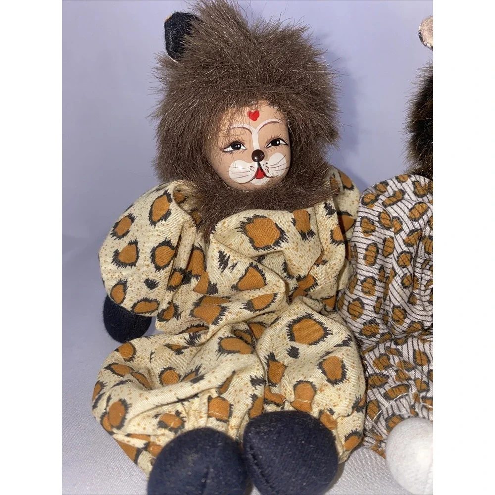 VINTAGE Adorable Ceramic Painted Face Cat Dolls Springford Inc. RARE Leopard